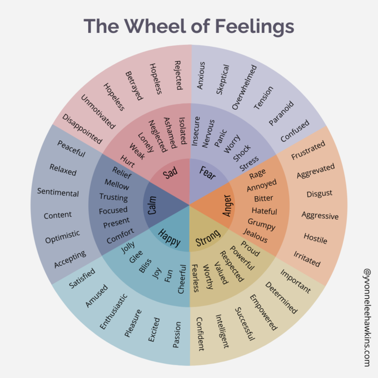 the image shows a wheel naming various types of feelings